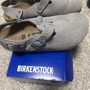 Birkenstock Gray Mules with Signature Footbed